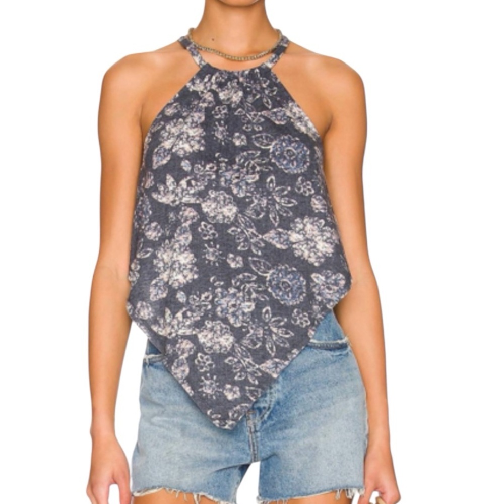 We The Free People Daisy halter style navy combo floral tank top XS NEW NWT